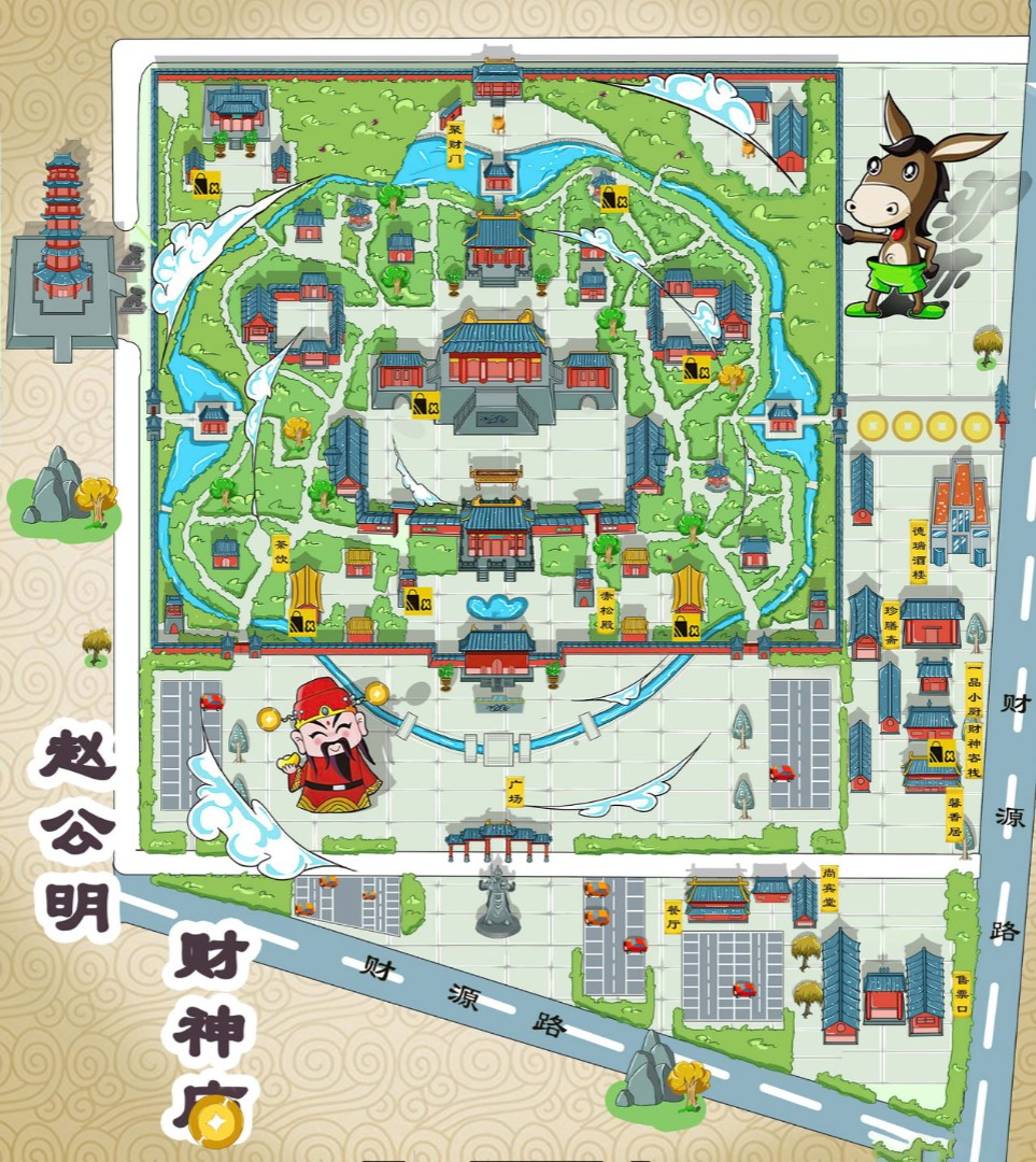 三江寺庙类手绘地图